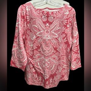 Talbots Pink and White Patterned Blouse